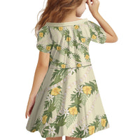 Hawaiian Pikake Maile Lei Family Matching Long Sleeve Bodycon Dress and Hawaiian Shirt Tiare Hibiscus Kalo Palapalai Leaf Beige LT19 - Polynesian Pride