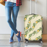 Hawaiian Pikake Maile Lei Luggage Cover Tiare Hibiscus Kalo Palapalai Leaf Beige