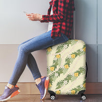 Hawaiian Pikake Maile Lei Luggage Cover Tiare Hibiscus Kalo Palapalai Leaf Beige