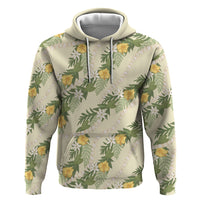 Hawaiian Pikake Maile Lei Zip Hoodie Tiare Hibiscus Kalo Palapalai Leaf Beige