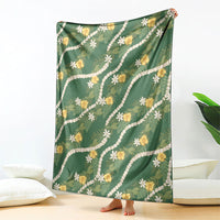 Hawaiian Pikake Maile Lei Blanket Tiare Hibiscus Kalo Palapalai Leaf Green LT19 - Polynesian Pride