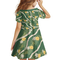 Hawaiian Pikake Maile Lei Family Matching Off Shoulder Maxi Dress and Hawaiian Shirt Tiare Hibiscus Kalo Palapalai Leaf Green LT19 - Polynesian Pride