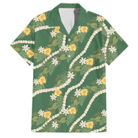 Hawaiian Pikake Maile Lei Family Matching Off Shoulder Short Dress and Hawaiian Shirt Tiare Hibiscus Kalo Palapalai Leaf Green LT19 Dad's Shirt - Short Sleeve Green - Polynesian Pride