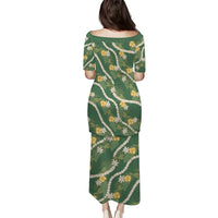 Hawaiian Pikake Maile Lei Family Matching Puletasi and Hawaiian Shirt Tiare Hibiscus Kalo Palapalai Leaf Green LT19 - Polynesian Pride