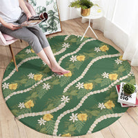 Hawaiian Pikake Maile Lei Round Carpet Tiare Hibiscus Kalo Palapalai Leaf Green LT19 - Polynesian Pride