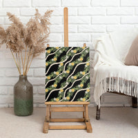 Hawaiian Pikake Maile Lei Canvas Wall Art Tiare Hibiscus Kalo Palapalai Leaf Black