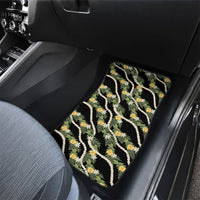 Hawaiian Pikake Maile Lei Car Mats Tiare Hibiscus Kalo Palapalai Leaf Black