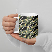 Hawaiian Pikake Maile Lei Ceramic Mug Tiare Hibiscus Kalo Palapalai Leaf Black