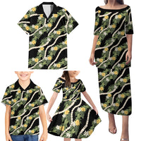 Hawaiian Pikake Maile Lei Family Matching Puletasi and Hawaiian Shirt Tiare Hibiscus Kalo Palapalai Leaf Black LT19 - Polynesian Pride