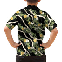 Hawaiian Pikake Maile Lei Kid Hawaiian Shirt Tiare Hibiscus Kalo Palapalai Leaf Black LT19 - Polynesian Pride