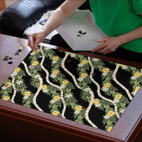 Hawaiian Pikake Maile Lei Puzzle Tiare Hibiscus Kalo Palapalai Leaf Black