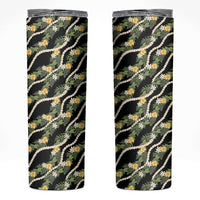 Hawaiian Pikake Maile Lei Skinny Tumbler Tiare Hibiscus Kalo Palapalai Leaf Black