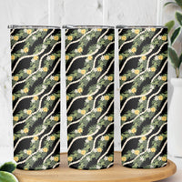 Hawaiian Pikake Maile Lei Skinny Tumbler Tiare Hibiscus Kalo Palapalai Leaf Black