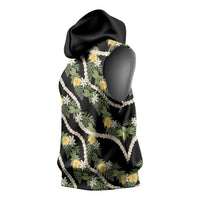 Hawaiian Pikake Maile Lei Sleeveless Hoodie Tiare Hibiscus Kalo Palapalai Leaf Black LT19 - Polynesian Pride