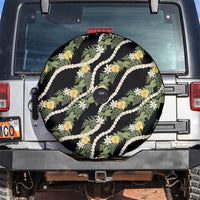 Hawaiian Pikake Maile Lei Spare Tire Cover Tiare Hibiscus Kalo Palapalai Leaf Black LT19 Black - Polynesian Pride