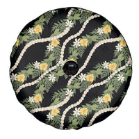 Hawaiian Pikake Maile Lei Spare Tire Cover Tiare Hibiscus Kalo Palapalai Leaf Black LT19 - Polynesian Pride