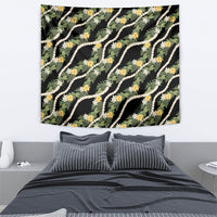 Hawaiian Pikake Maile Lei Tapestry Tiare Hibiscus Kalo Palapalai Leaf Black