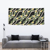 Hawaiian Pikake Maile Lei Tapestry Tiare Hibiscus Kalo Palapalai Leaf Black