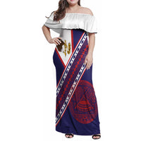 American Samoa Flag Day Family Matching Off Shoulder Maxi Dress and Hawaiian Shirt Polynesian Tribal Tattoo Eagle Art LT19 Mom's Dress Navy - Polynesian Pride