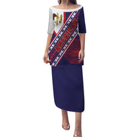American Samoa Flag Day Puletasi Polynesian Tribal Tattoo Eagle Art LT19 Long Dress Navy - Polynesian Pride
