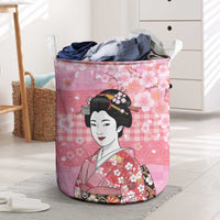 Japanese Geisha Cherry Blossom Laundry Basket Pink Palaka Hawaii Pattern Fusion Design