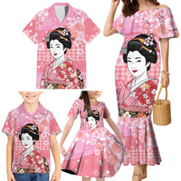 Japanese Geisha Cherry Blossom Family Matching Mermaid Dress and Hawaiian Shirt Pink Palaka Hawaii Pattern Fusion Design LT19 - Polynesian Pride