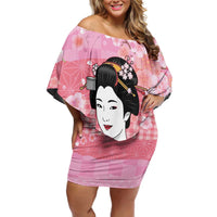 Japanese Geisha Cherry Blossom Family Matching Off Shoulder Short Dress and Hawaiian Shirt Pink Palaka Hawaii Pattern Fusion Design LT19 Mom's Dress Pink - Polynesian Pride