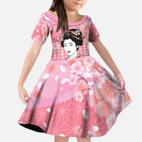 Japanese Geisha Cherry Blossom Family Matching Summer Maxi Dress and Hawaiian Shirt Pink Palaka Hawaii Pattern Fusion Design LT19 Daughter's Dress Pink - Polynesian Pride