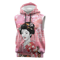 Japanese Geisha Cherry Blossom Sleeveless Hoodie Pink Palaka Hawaii Pattern Fusion Design LT19 Pink - Polynesian Pride