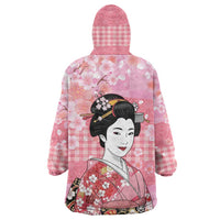 Japanese Geisha Cherry Blossom Wearable Blanket Hoodie Pink Palaka Hawaii Pattern Fusion Design