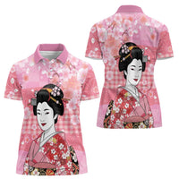 Japanese Geisha Cherry Blossom Women Polo Shirt Pink Palaka Hawaii Pattern Fusion Design LT19 - Polynesian Pride