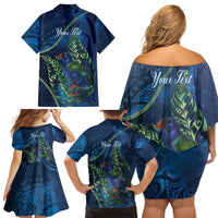 New Zealand Takahe Personalised Family Matching Off Shoulder Short Dress and Hawaiian Shirt Silver Fern Galaxy Polynesian Pattern