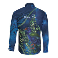 New Zealand Takahe Personalised Long Sleeve Button Shirt Silver Fern Galaxy Polynesian Pattern