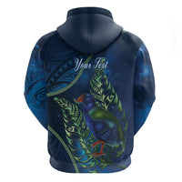 New Zealand Takahe Personalised Zip Hoodie Silver Fern Galaxy Polynesian Pattern