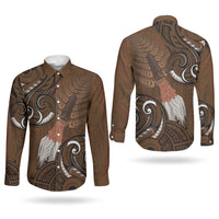 New Zealand Taiaha Couples Matching Off The Shoulder Long Sleeve Dress and Long Sleeve Button Shirt Maori Weapon Silver Fern Maori Pattern