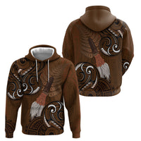 New Zealand Taiaha Hoodie Maori Weapon Silver Fern Maori Pattern