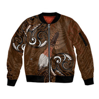 New Zealand Taiaha Sleeve Zip Bomber Jacket Maori Weapon Silver Fern Maori Pattern
