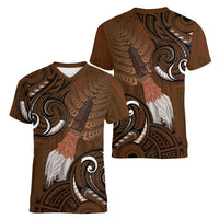 New Zealand Taiaha Women V-Neck T-Shirt Maori Weapon Silver Fern Maori Pattern
