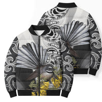 New Zealand Fantail Bird Bomber Puffer Jacket Maori Piwakawaka Kowhai Maori Pattern