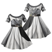 New Zealand Fantail Bird Family Matching Long Sleeve Bodycon Dress and Hawaiian Shirt Maori Piwakawaka Kowhai Maori Pattern