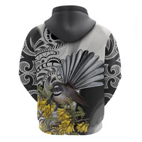 New Zealand Fantail Bird Hoodie Maori Piwakawaka Kowhai Maori Pattern