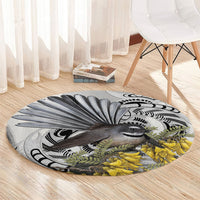New Zealand Fantail Bird Round Carpet Maori Piwakawaka Kowhai Maori Pattern