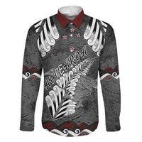 New Zealand Weka Personalised Family Matching Off Shoulder Short Dress and Hawaiian Shirt Aotearoa Hen Silver Fern Maori Pattern LT22 Dad's Shirt - Long Sleeve Black - Polynesian Pride