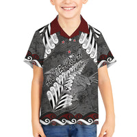 New Zealand Weka Personalised Family Matching Puletasi and Hawaiian Shirt Aotearoa Hen Silver Fern Maori Pattern LT22 Son's Shirt Black - Polynesian Pride