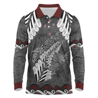 New Zealand Weka Personalised Long Sleeve Polo Shirt Aotearoa Hen Silver Fern Maori Pattern