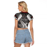 New Zealand Weka Personalised Raglan Cropped T Shirt Aotearoa Hen Silver Fern Maori Pattern