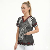 New Zealand Weka Personalised Scrub Top Aotearoa Hen Silver Fern Maori Pattern