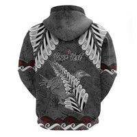 New Zealand Weka Personalised Zip Hoodie Aotearoa Hen Silver Fern Maori Pattern