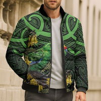 New Zealand Parakeet Bird Bomber Puffer Jacket Maori Kakariki Kowhai Maori Pattern