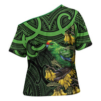 New Zealand Parakeet Bird Cross Shoulder Shirt Maori Kakariki Kowhai Maori Pattern